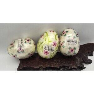 3 Vintage Decorative Easter Egg Capiz Shell Floral Spring NOS Pier 1